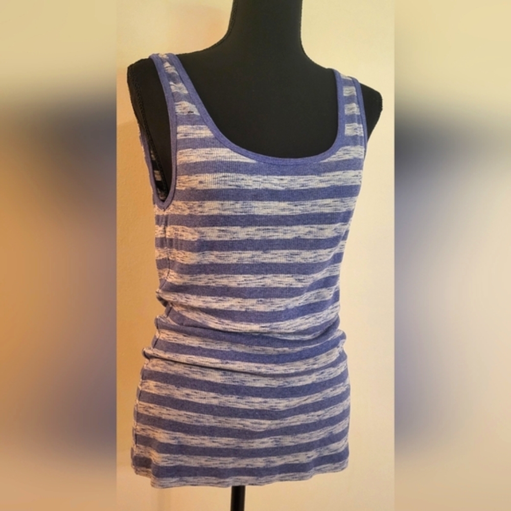 Casual Purple & Gray Striped‎ Women's Tank Top (Size L) - Picture 2 of 11